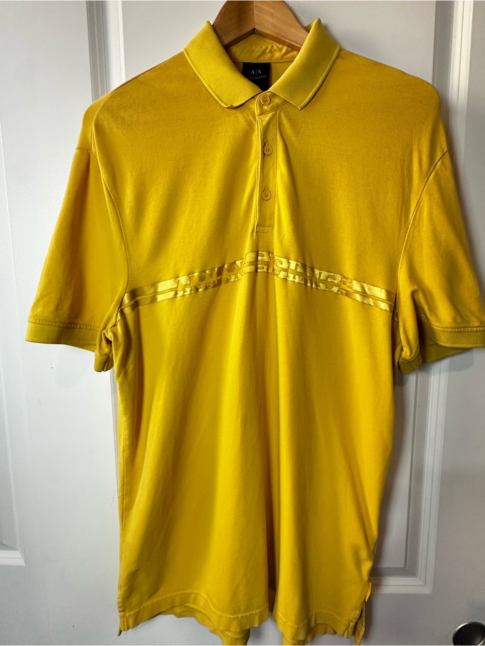 Armani Exchange Yellow Polo with Subtle Chest Tape